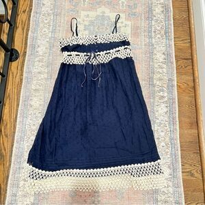 Juicy Couture Navy and Cream Vintage Y2K Spaghetti Strap Dress Size 4